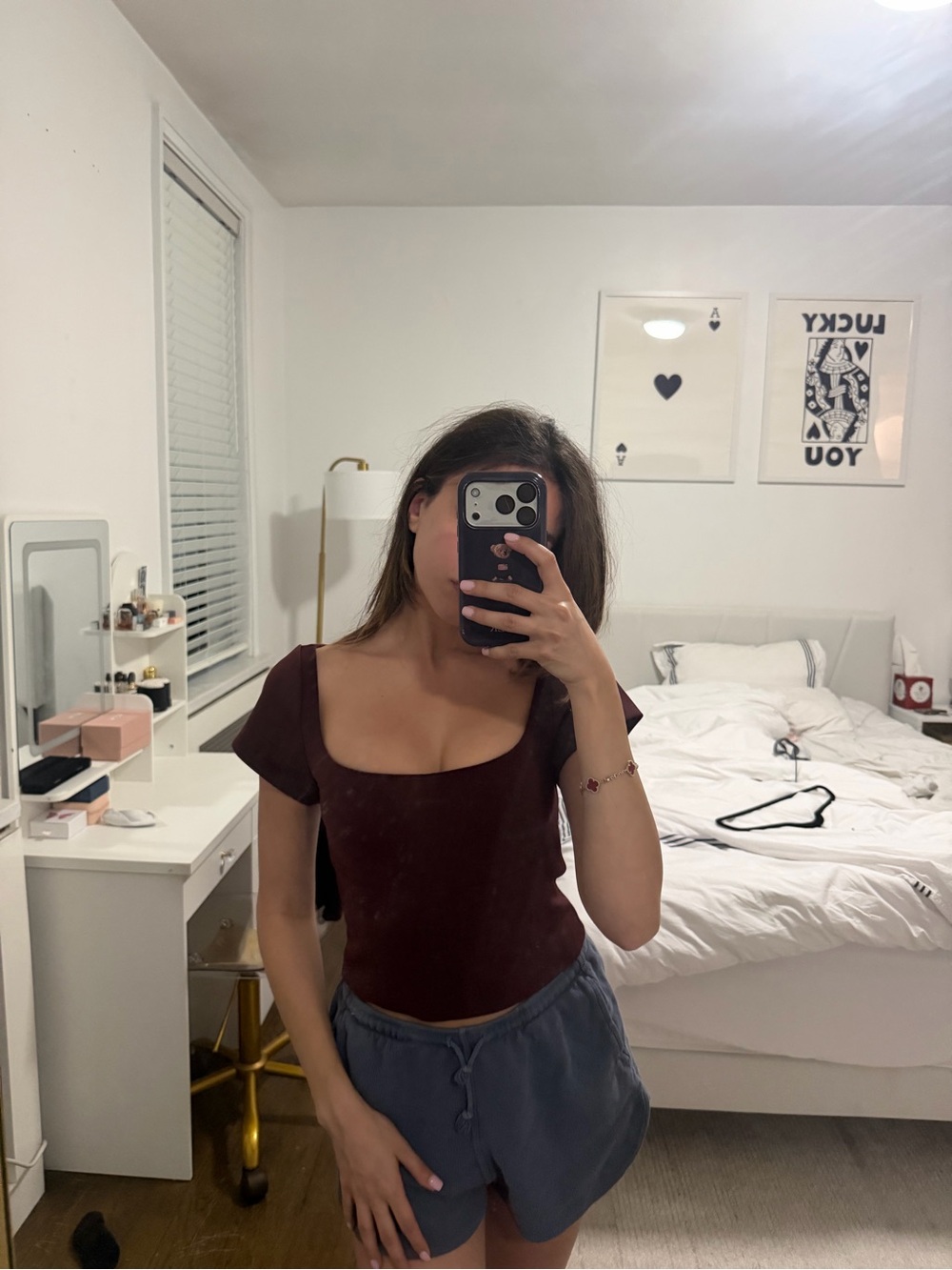 Square Neck Short Sleeve Top in Burgundy